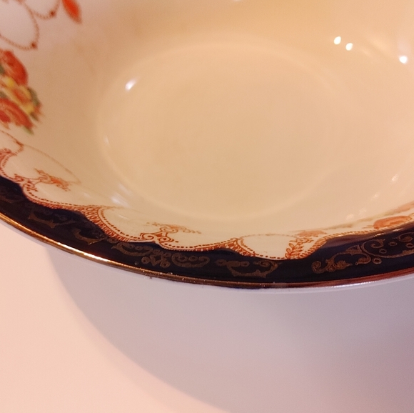 Myott Rosemary Bowl Pattern of rust and yellow flower, cobalt blue. - Picture 3 of 5